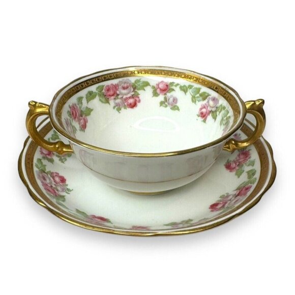 Tiffany & Co. Other - Tiffany & Co Adderley Bouillon Cup & Saucer Set Pink Roses Gold Trim England